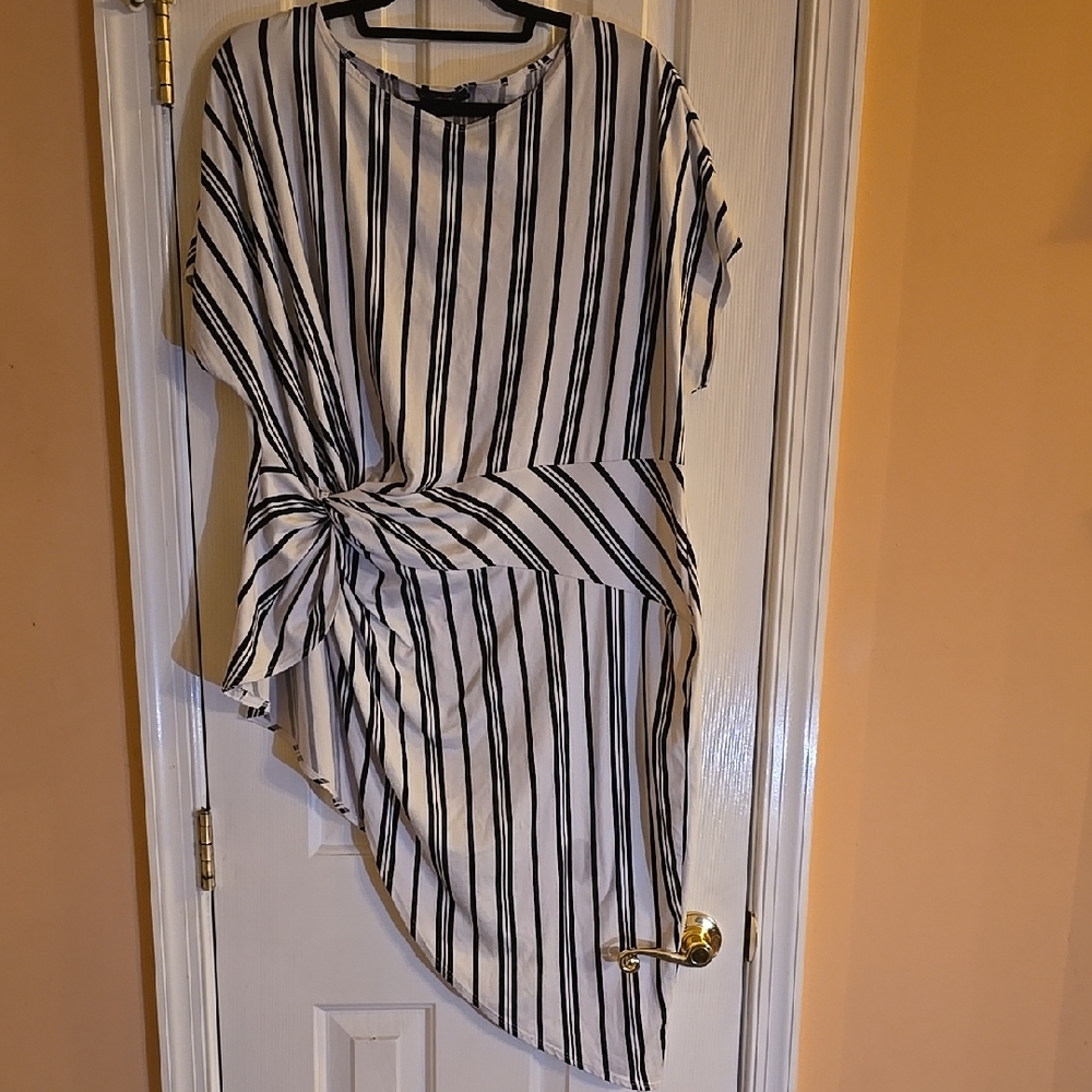 Striped Black and White Asymmetrical Top